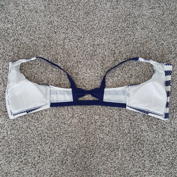 VENUS High Neck Zip Up Striped Sailboat Nautical Print Bikini Top Blue White 4 - Picture 6 of 9